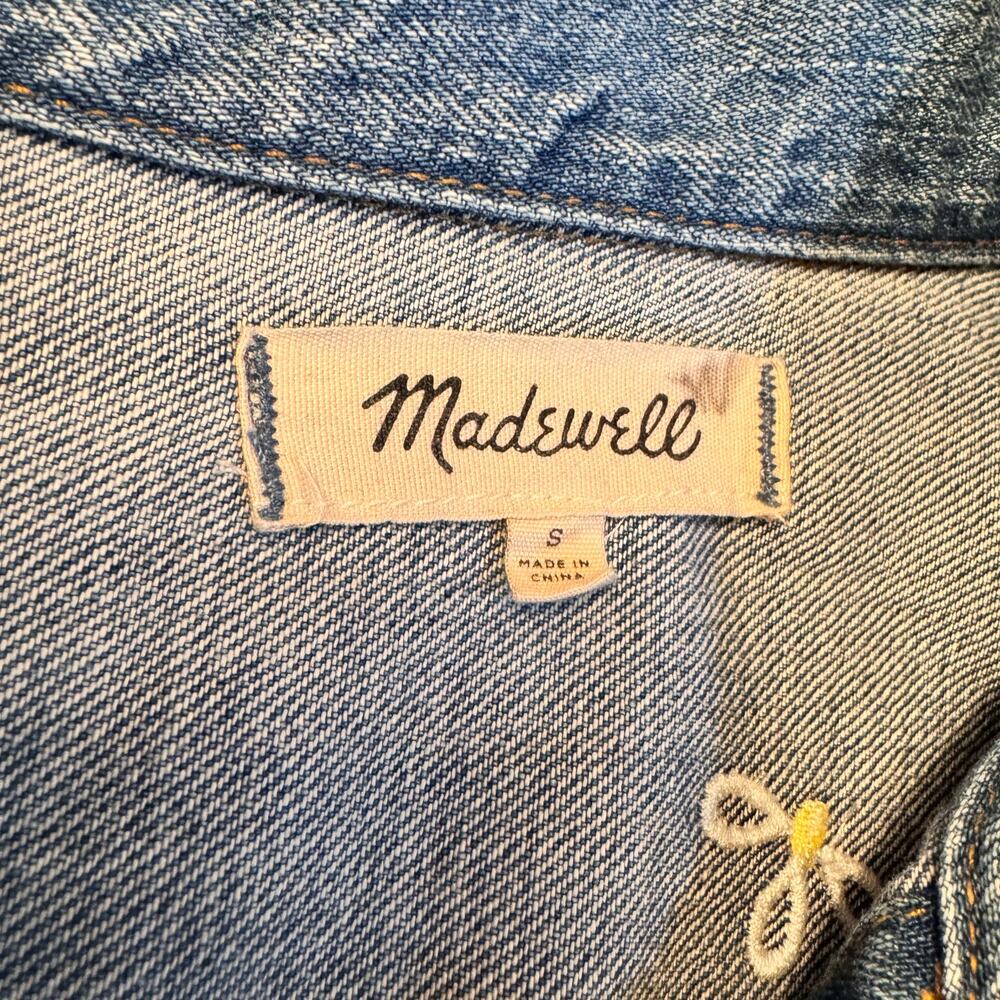Madewell Embroidered Daisy Denim Jacket Women Small Blue Jean Trucker Style Boxy - Picture 10 of 12